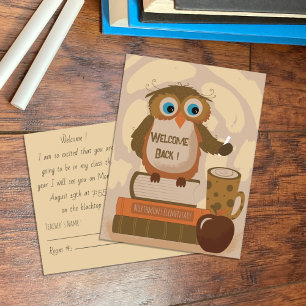 ウェルカムバック先生フクロウ茶色はがき ポストカード