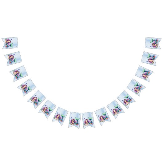 ウェルカムバースデーパーティーウォーターカラーマーメイドシーライフ バンティングフラッグ (全)