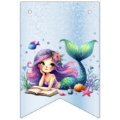 ウェルカムバースデーパーティーウォーターカラーマーメイドシーライフ バンティングフラッグ (第3の旗)