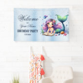 ウェルカムバースデーパーティーウォーターカラーマーメイドシーライフ 横断幕 (インサイチュ)