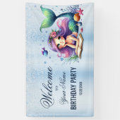 ウェルカムバースデーパーティーウォーターカラーマーメイドシーライフ 横断幕 (縦)