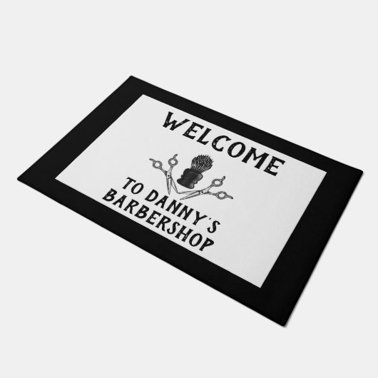 ウェルカムバーバーショップヘアクールスモールビジネス ドアマット (アングル)
