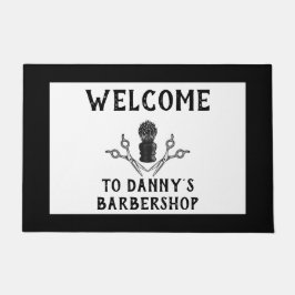 ウェルカムバーバーショップヘアクールスモールビジネス ドアマット
