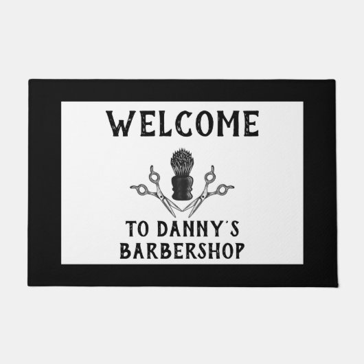 ウェルカムバーバーショップヘアクールスモールビジネス ドアマット (正面)