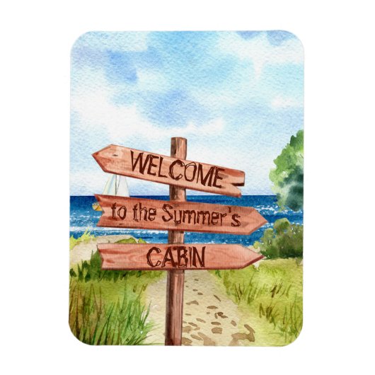 ウェルカムパーソナライズされたビーチランドスケープキャビンクルーズ マグネット (縦)