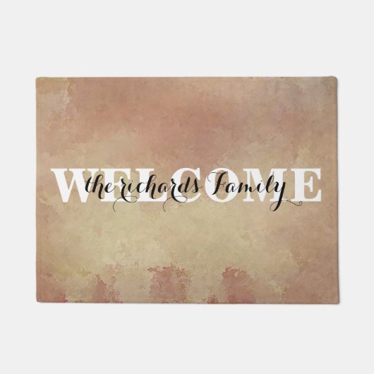 ウェルカムパーソナライズされたファミモダンリおもしろい・モノグラム ドアマット (正面)