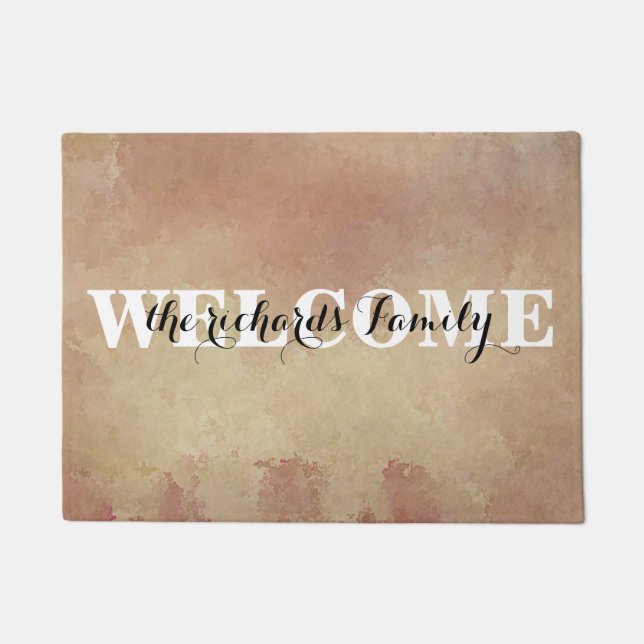 ウェルカムパーソナライズされたファミモダンリおもしろい・モノグラム ドアマット (正面)