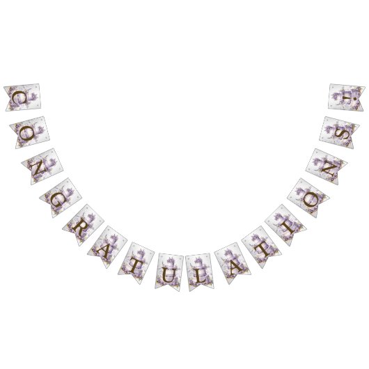 ウェルカムパーティーケーキラベンダーフローラ水彩 バンティングフラッグ (全)