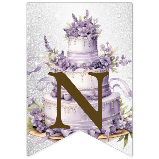 ウェルカムパーティーケーキラベンダーフローラ水彩 バンティングフラッグ (第3の旗)