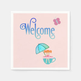 ウェルカムパーティーティーカップガールバタフライスクエア スタンダードカクテルナプキン