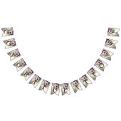 ウェルカムパーティーパープルピンクの花ゴールデンエレガント バンティングフラッグ (全)