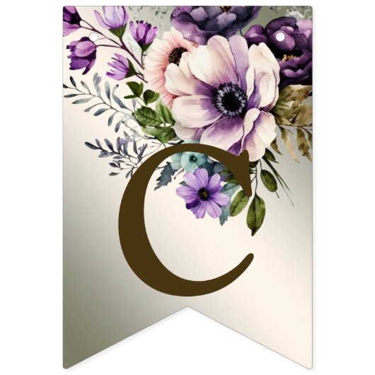 ウェルカムパーティーパープルピンクの花ゴールデンエレガント バンティングフラッグ (第1の旗)