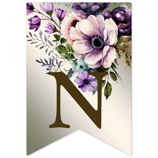 ウェルカムパーティーパープルピンクの花ゴールデンエレガント バンティングフラッグ (第3の旗)