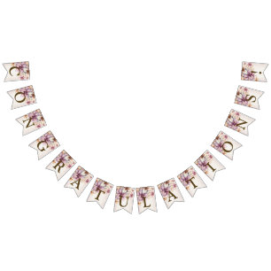 ウェルカムパーティー水彩ボホピンクの花エレガント バンティングフラッグ