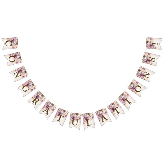 ウェルカムパーティー水彩ボホピンクの花エレガント バンティングフラッグ (全)