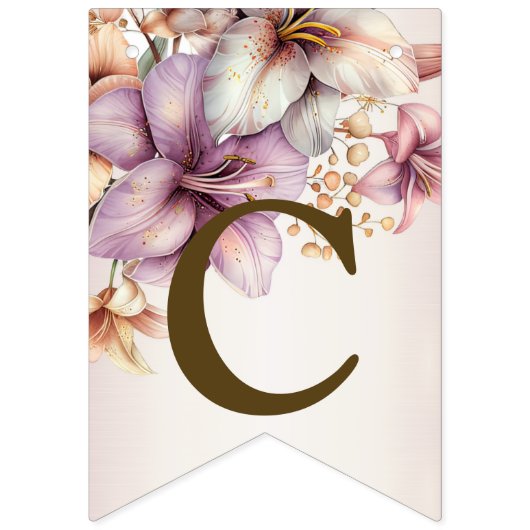 ウェルカムパーティー水彩ボホピンクの花エレガント バンティングフラッグ (第1の旗)