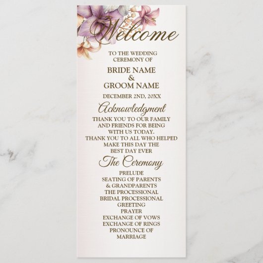 ウェルカムパーティー水彩ボホピンクの花 プログラム (正面)