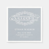 ウェルカムパーティー男の赤ちゃんブルーモノグラム スタンダードカクテルナプキン (正面)