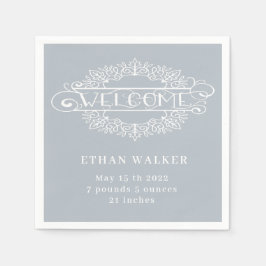 ウェルカムパーティー男の赤ちゃんブルーモノグラム スタンダードカクテルナプキン