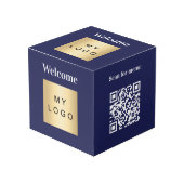 ウェルカムビジネスロゴQRコードブルーメニューテーブル フォトキューブ (正面アングル)