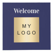 ウェルカムビジネスロゴQRコードブルーメニューテーブル フォトキューブ (正面)