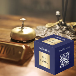 ウェルカムビジネスロゴQRコードブルーメニューテーブル フォトキューブ