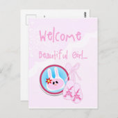 ウェルカムビューティファイガールピンクオンホワイト誕生日 ポストカード (正面/裏面)