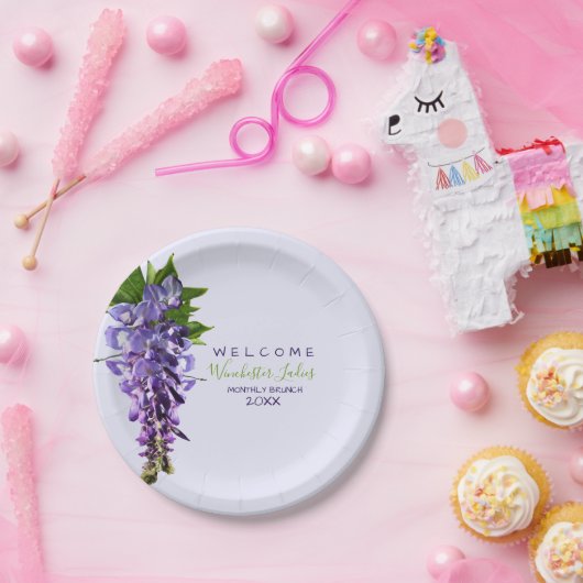 ウェルカムビューティフルウィステリアフラワーズ名前をカスタムする ペーパープレート (パーティー)