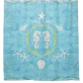 ウェルカムビーチハウスシーホーススターフィッシュウォーターカラー シャワーカーテン (正面)