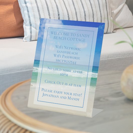 ウェルカムビーチハウスビューティフル海フォトカスタム 台座サイン