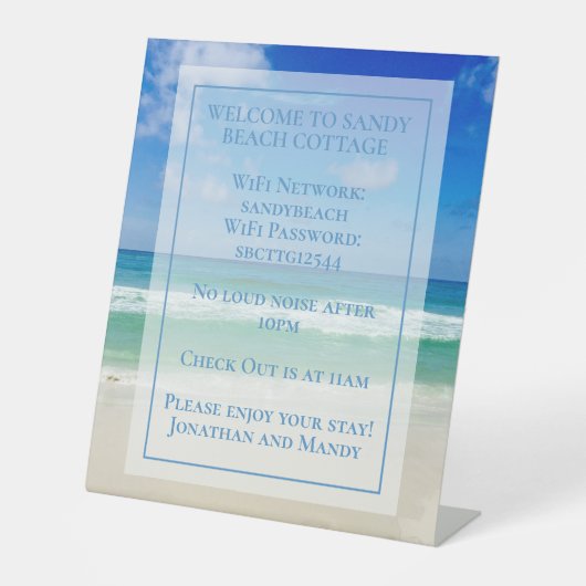 ウェルカムビーチハウスビューティフル海フォトカスタム 台座サイン (正面)