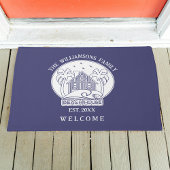 ウェルカムビーチハウスファミリーネームブルー&ホワイト ドアマット