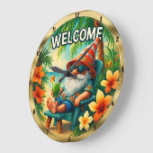 ウェルカムビーチ格言トロピカルリラックス ラージ壁時計 (傾斜)