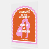 ウェルカムピはっきりしたックオレンジレトロウェーブアーチ結婚ーズ アクリルサイン (傾斜)