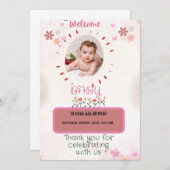 ウェルカムピンクウォーターカラーベビー 招待状 (正面/裏面)