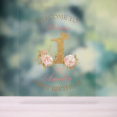 ウェルカムピンク金ゴールドクラウンプリンセス1st誕生日サイン アクリルサイン (ニュートラル)