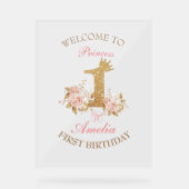 ウェルカムピンク金ゴールドクラウンプリンセス1st誕生日サイン アクリルサイン (正面)