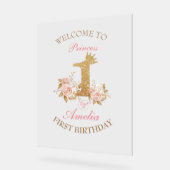 ウェルカムピンク金ゴールドクラウンプリンセス1st誕生日サイン アクリルサイン (傾斜)