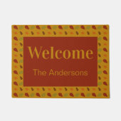 ウェルカムファミリーネームグリーンレッドオレンジ紅葉 ドアマット (正面)