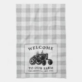 ウェルカムファミリーネームファームトラクターホワイトプレイド キッチンタオル (縦)