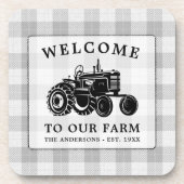ウェルカムファミリーネームファームトラクターホワイトプレイド コースター (正面)
