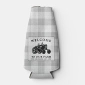 ウェルカムファミリーネームファームトラクターホワイトプレイド ボトルクーラー (正面)