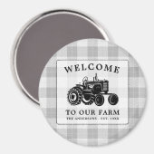 ウェルカムファミリーネームファームトラクターホワイトプレイド マグネット (正面/裏面)