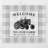 ウェルカムファミリーネームファームトラクター白い格子状ラベル リキュールボトルラベル (シングルラベル)