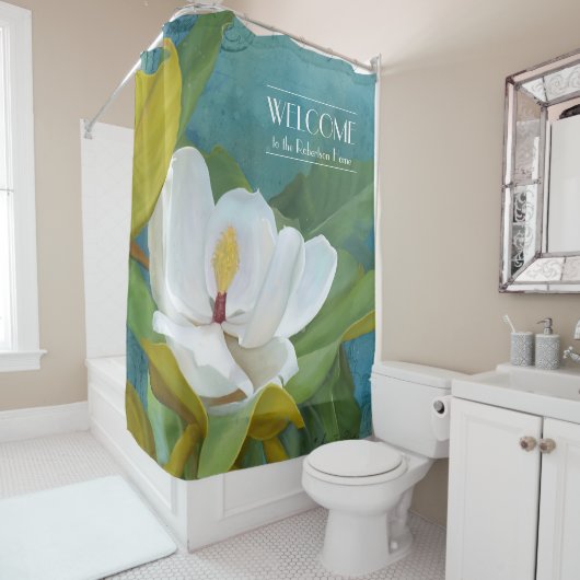 ウェルカムファミリーネームマグノリア色彩の鮮やかバエレガントス シャワーカーテン (インサイチュ)