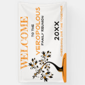 ウェルカムファミリーモダン懇親会オレンジフローラツリー 横断幕 (縦)