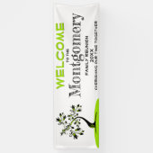 ウェルカムファミリーモダン懇親会グリーンフローラツリー 横断幕 (縦)