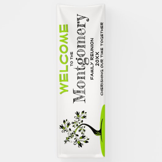 ウェルカムファミリーモダン懇親会グリーンフローラツリー 横断幕 (縦)