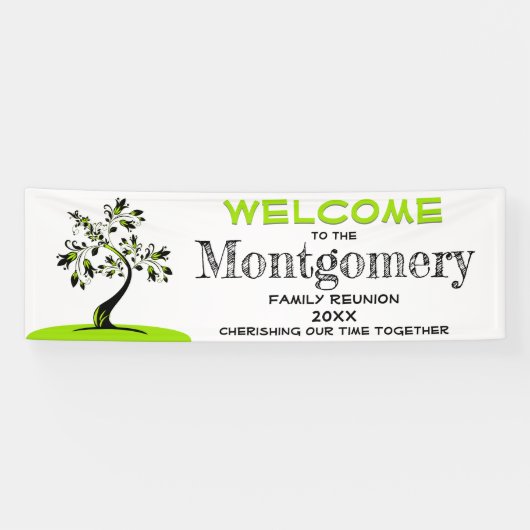 ウェルカムファミリーモダン懇親会グリーンフローラツリー 横断幕 (横)