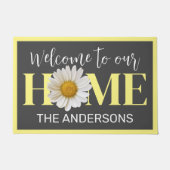 ウェルカムファミリー名ホワイトデイジーグレー ドアマット (正面)